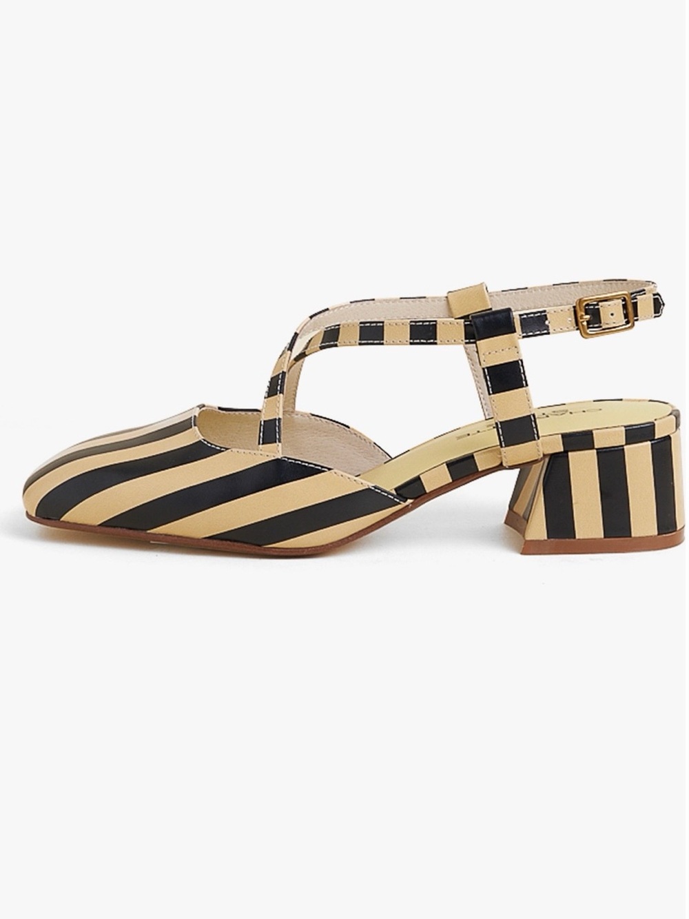 Charlotte Stone Yellow and Black Striped Crisscross Block Heel Pump - Picture 6 of 16